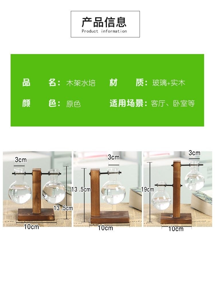 简约创意玻璃瓶花瓶木架水培绿萝植物透明桌面摆件装饰品详情2