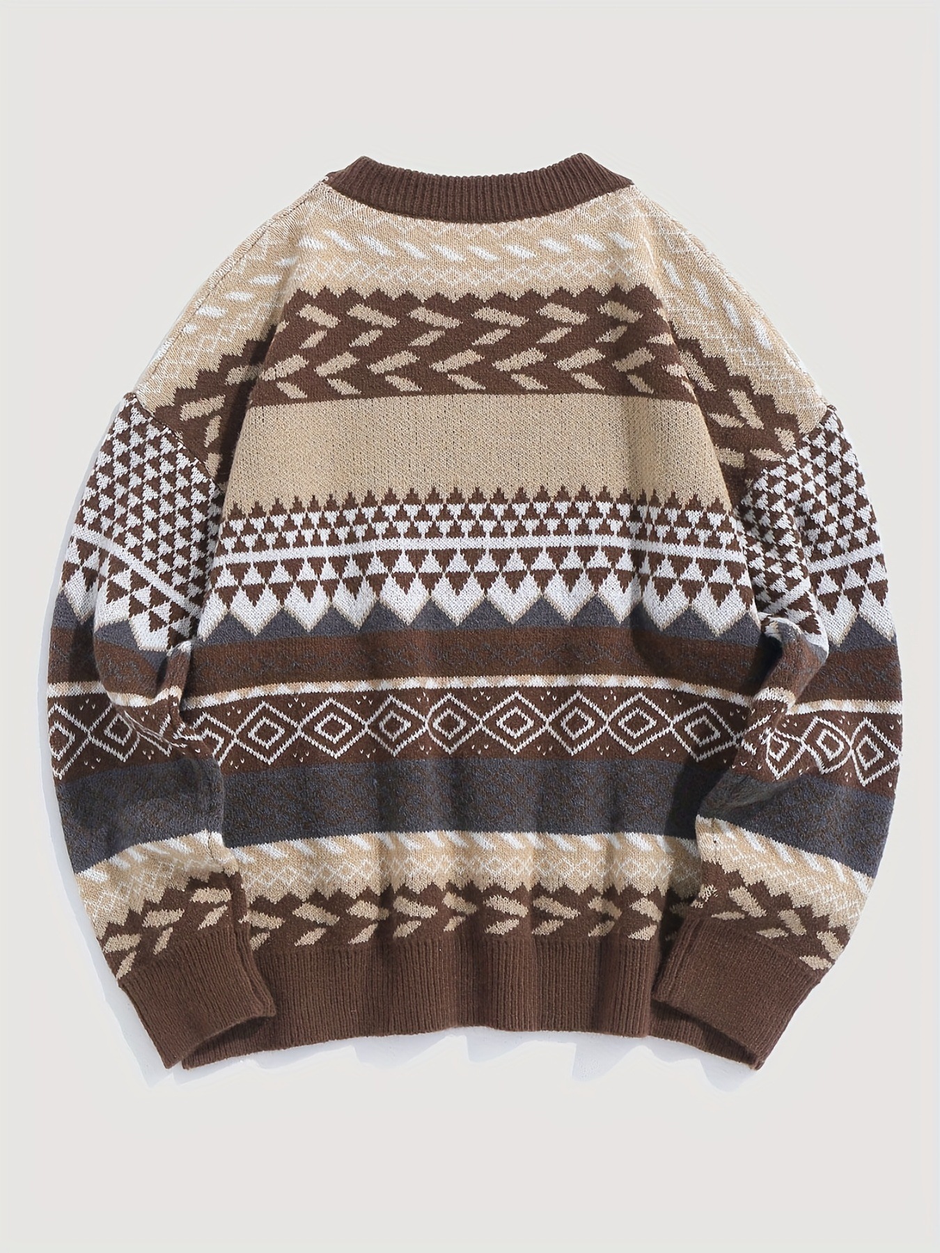 The new autumn and winter warm, soft and retro knitted sweater with a pullover, round neck and long sleeves, and a contrasting color diamond-shaped pattern sweater is versatile for women pic 4