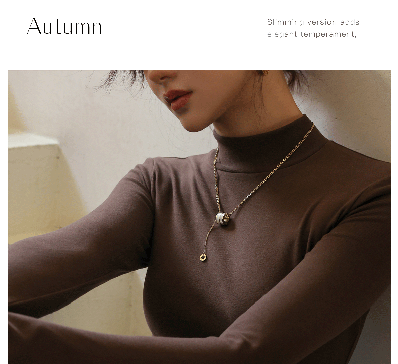 A semi-high-necked fleece base layer for women to wear as an inner layer in autumn and winter. It is a long-sleeved mid-necked solid color fitted base layer pic 26