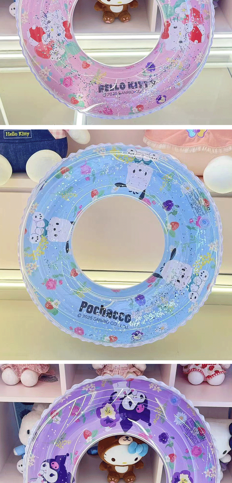 Sanrio transparent inflatable swimming rings, thickened water float rings for adults and children, sequined Kulomi swimming rings wholesale, high-end thickened models, high-quality, environmentally friendly, safe and fast inflatable pic 8