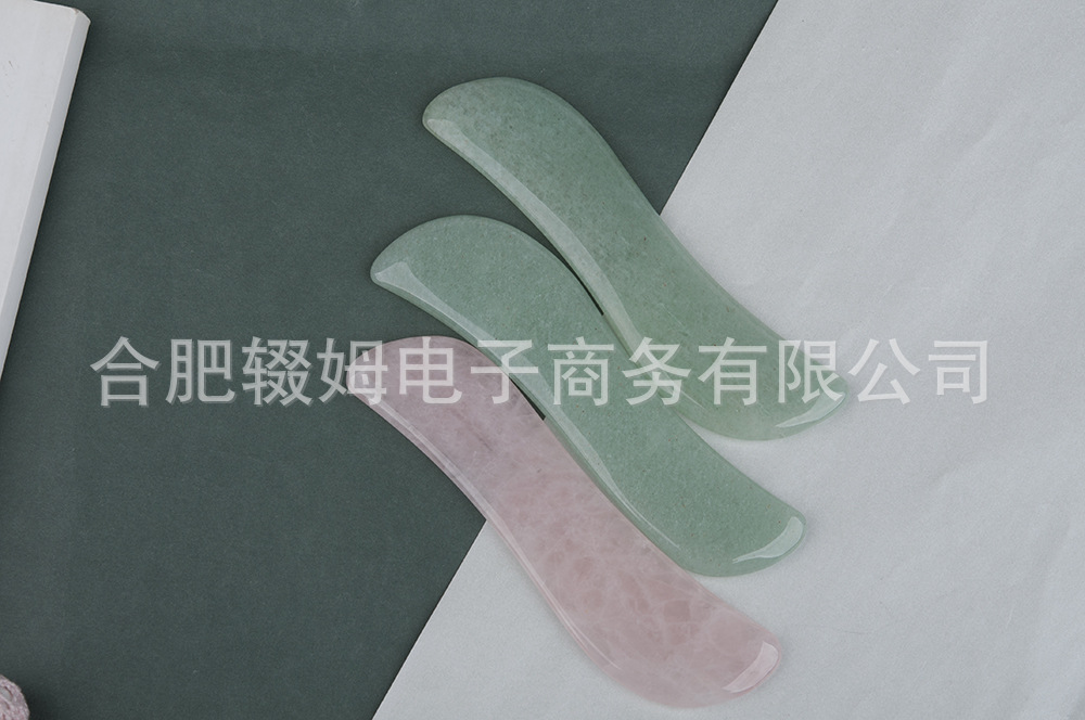 厂家天然玉石绿东陵刮痧板粉晶按摩板脸部面部全身通用刮痧按摩器详情11