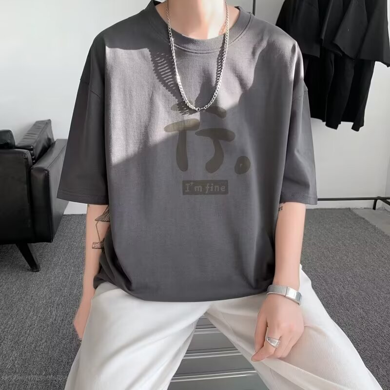 简约百搭纯棉短袖男国潮宽松潮牌圆领体恤学生上衣服宽松半袖t恤详情3