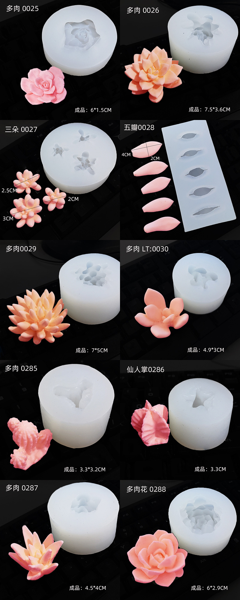 DIY succulent cactus plant silicone mold cake decoration aromatherapy plaster resin baking tools candles pic 3
