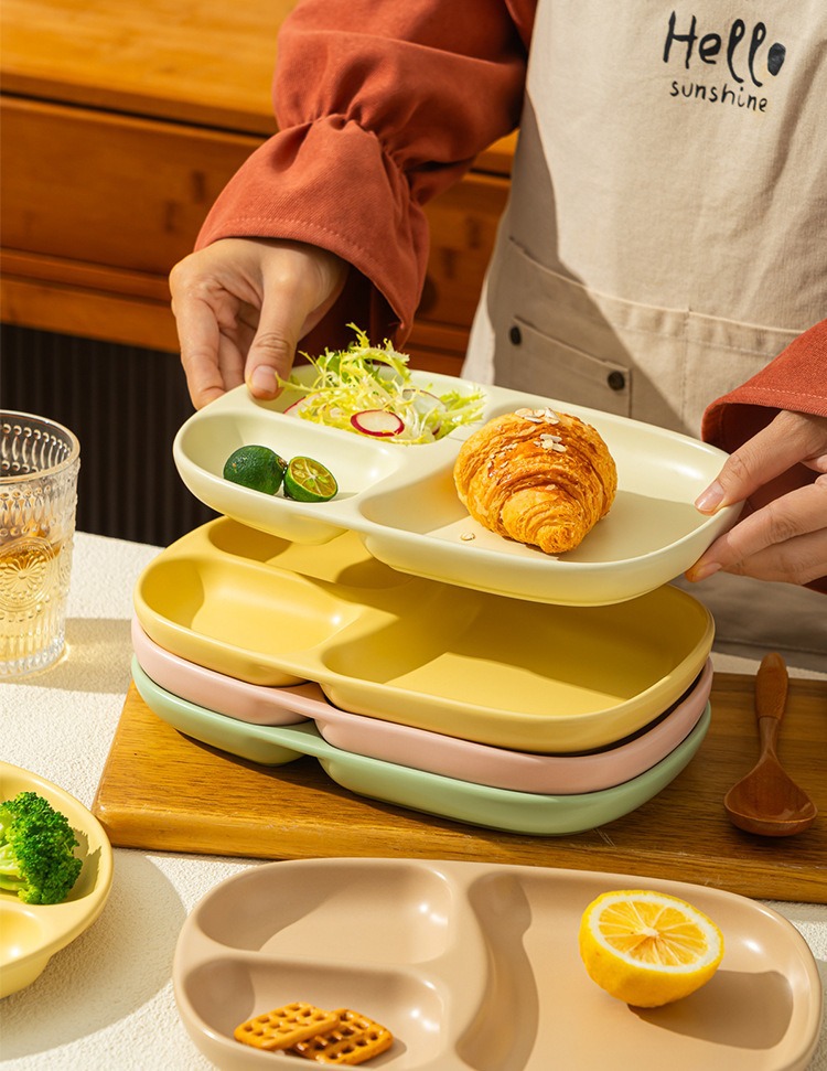 ins好看陶瓷分格盘子减脂高颜值奶油风分隔餐盘儿童分餐盘详情5
