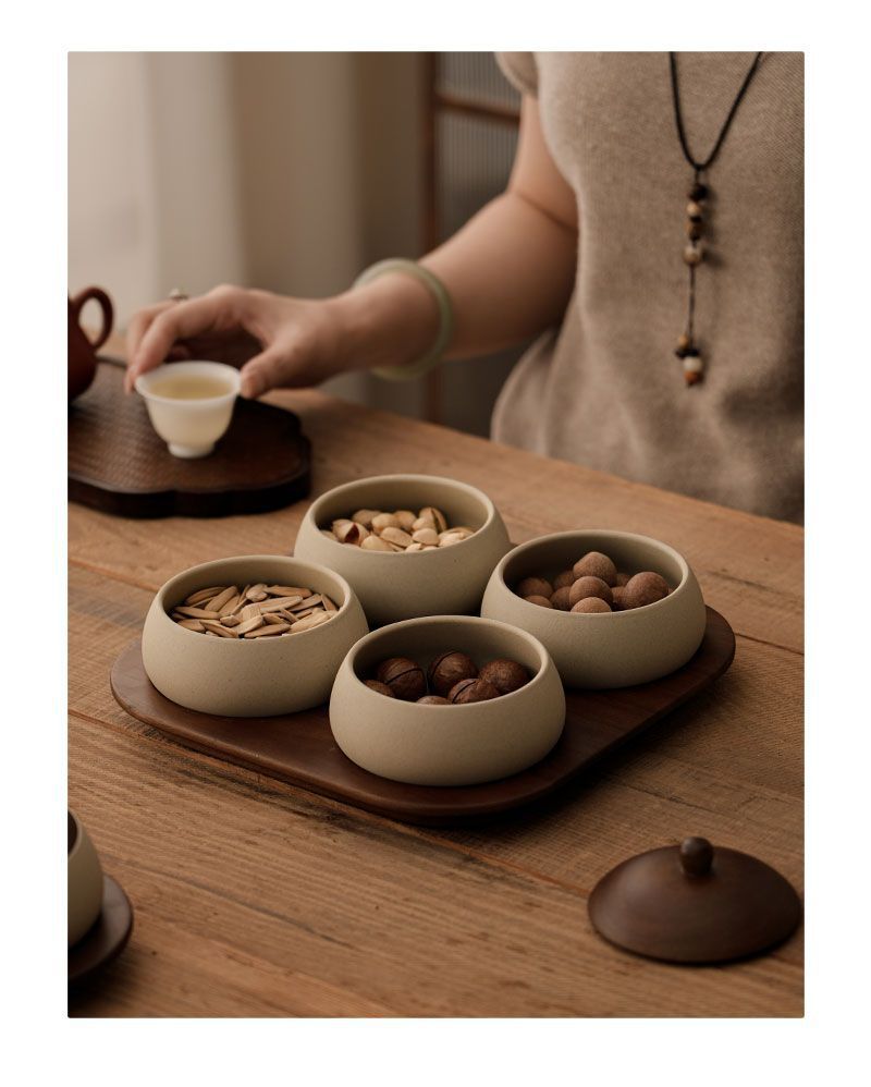 复古风实木果盘家用高颜值客厅茶室接待点心小吃盘粗陶碗中古风详情4