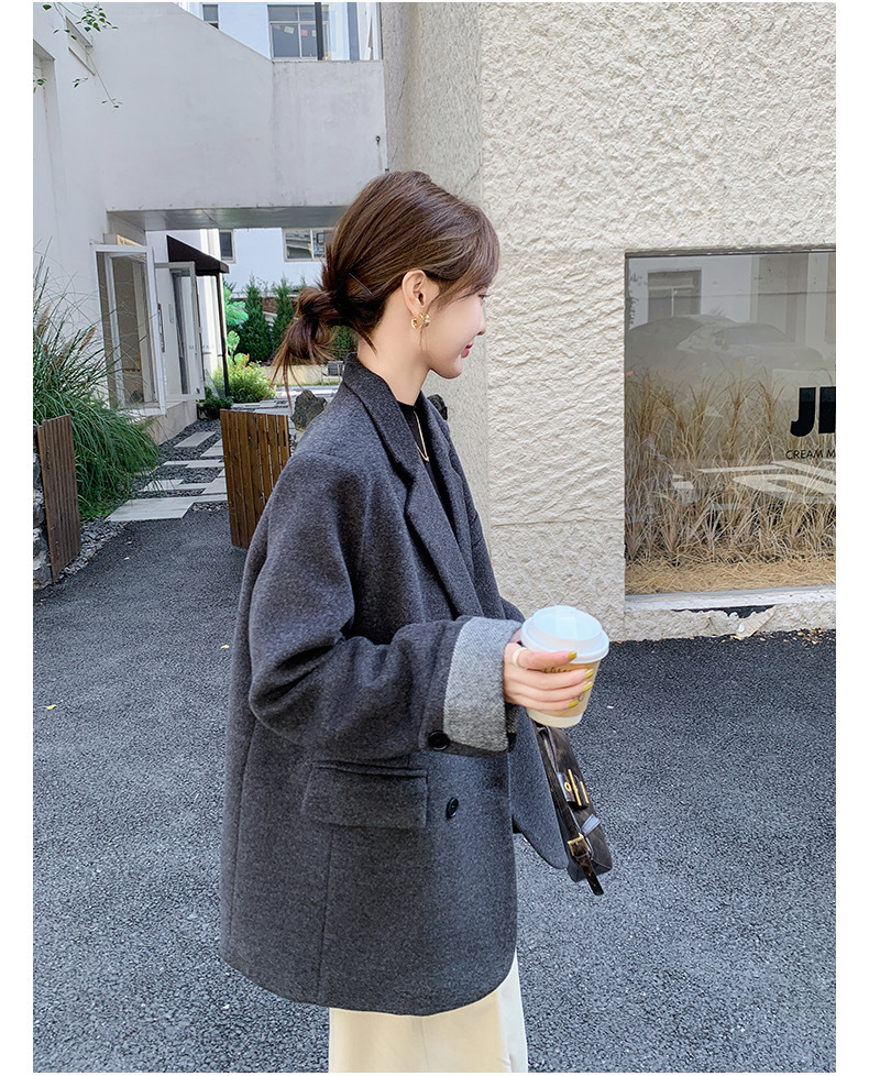 韩版时尚高级感棉衣外套女2024冬季新款双排扣百搭洋气毛呢外套详情4