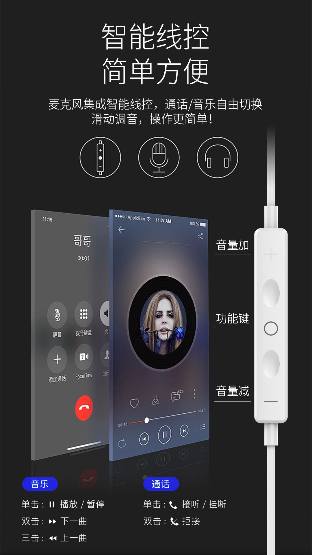 半入耳式手机有线线控耳机好音质原装批发适用华为小米TYPE-C耳塞详情4