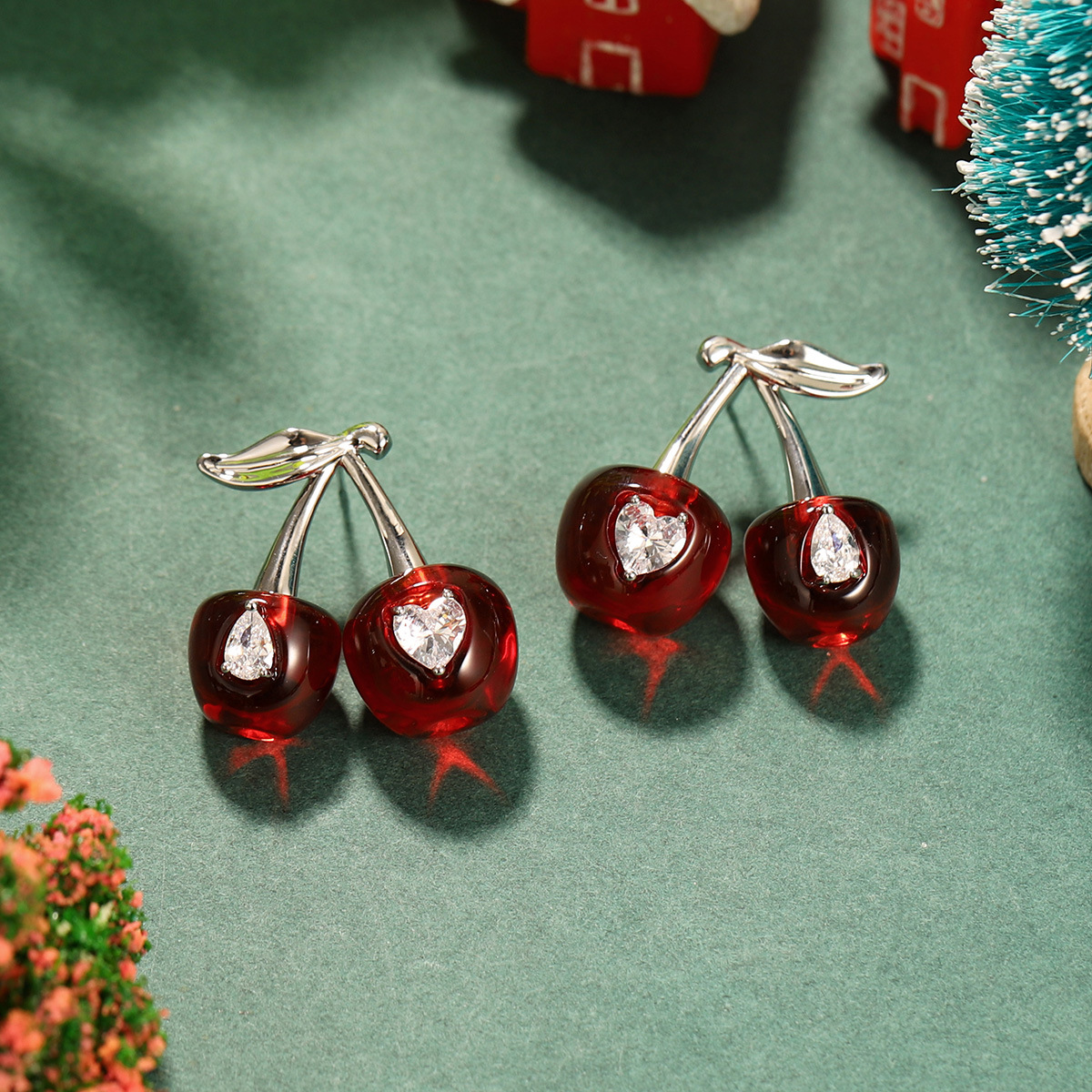 Wine red cherry earrings for the New Year and Christmas, light luxury and high-end stud earrings, autumn and winter niche design earrings, New Year earrings pic 24