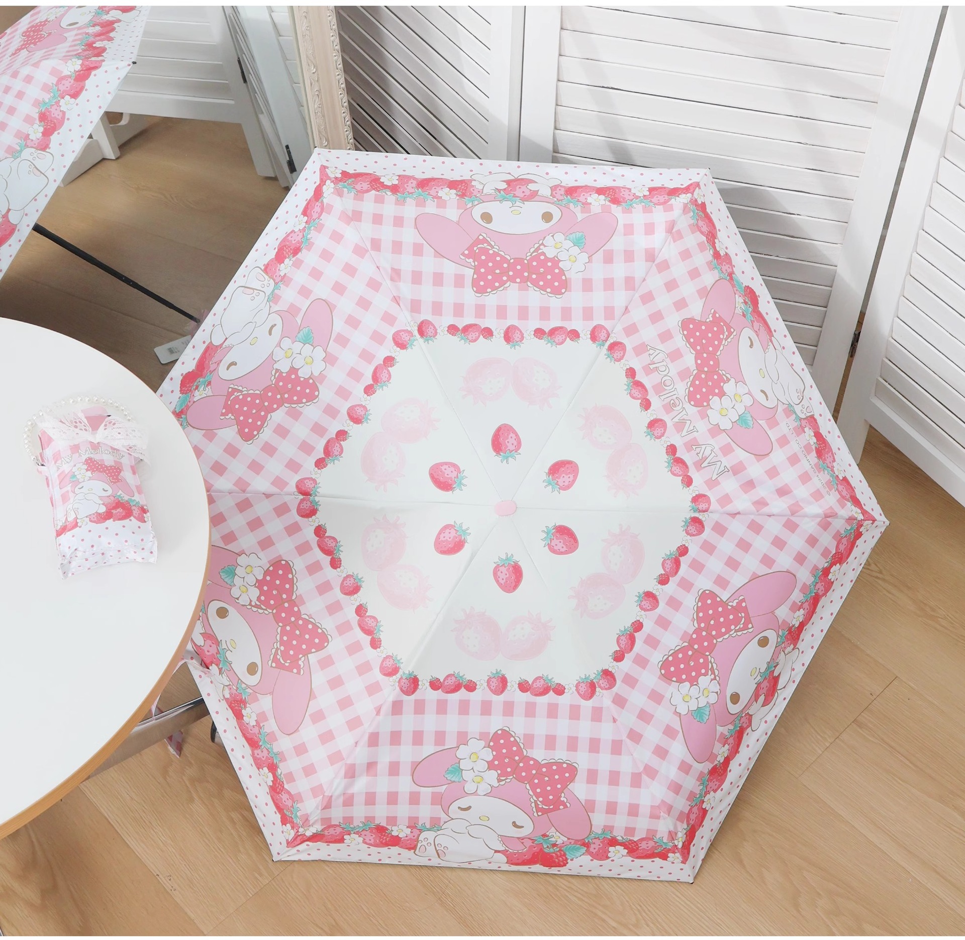 三丽鸥正版美乐蒂可爱卡通珠链五折太阳伞防晒蝴蝶结洛丽塔晴雨伞详情13