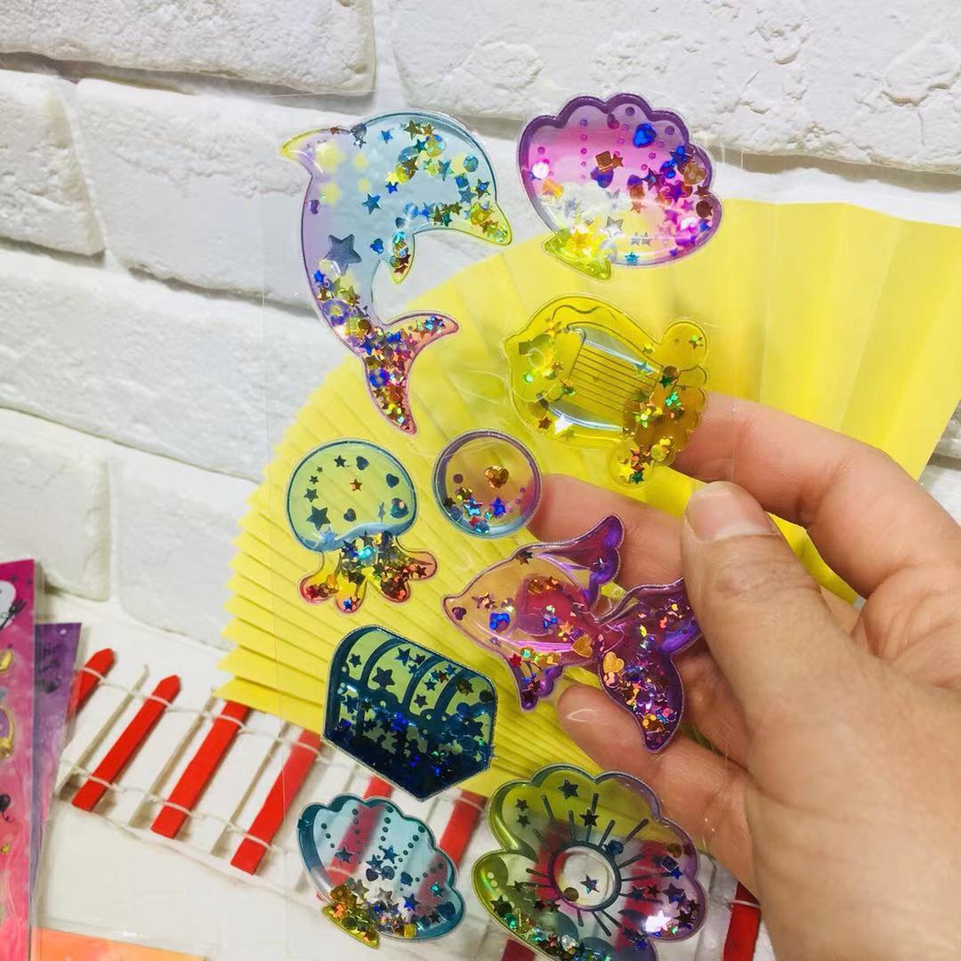 儿童贴纸贴女孩公主手摇流沙贴画3D卡通立体闪亮摇摇水晶贴画详情7