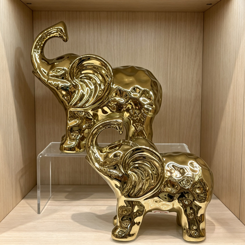 Light luxury and minimalist golden elephant figurine, ceramic elephant, living room entrance, model room, soft decoration handicraft pic 2
