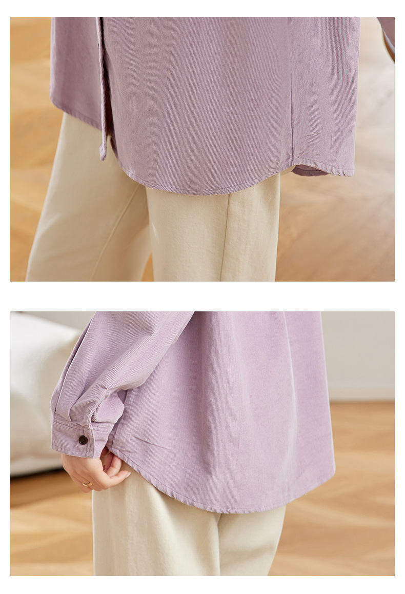 Factory direct sales of retro corduroy long-sleeved shirts for women's 2024 autumn and winter new styles. This year's trendy and stylish lapel shirts pic 17