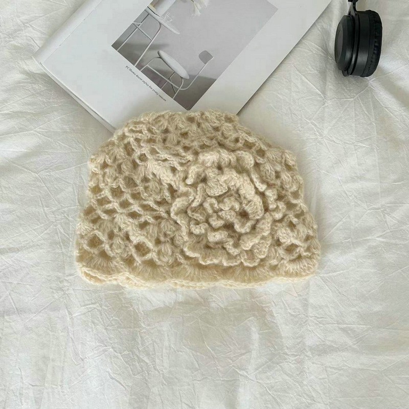 A collection of Japanese-style hand-woven headscarves, thin, hollowed-out woolen hats for women, and retro and artistic knitted hats pic 27