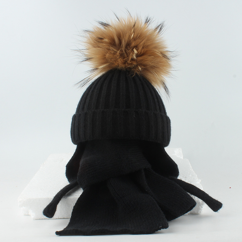 品牌【森多娜】2025新款 儿童必备可爱帽子 防寒保暖 秋冬貉子毛球针织围巾帽子套装保暖兔绒纱护耳雷锋帽详情12