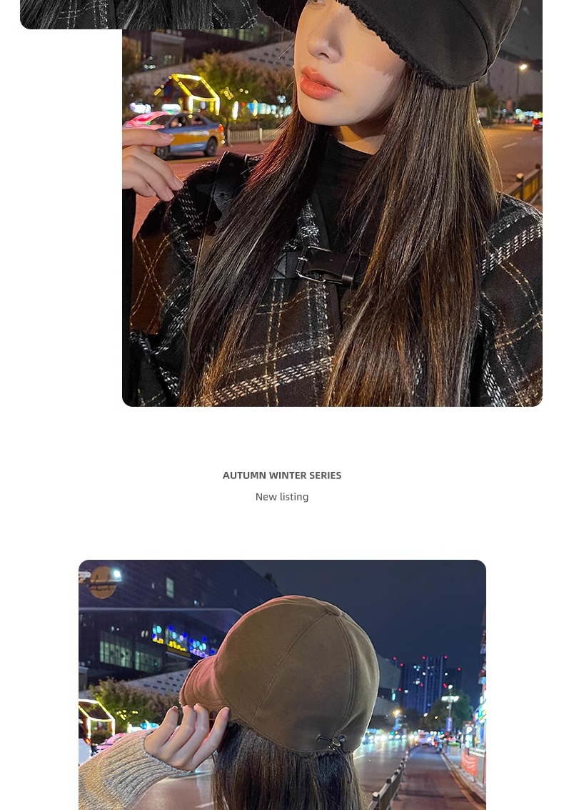 赵露思同款帽子女秋冬渔夫帽大头围大脸适合加厚保暖羊羔毛鸭舌帽详情14