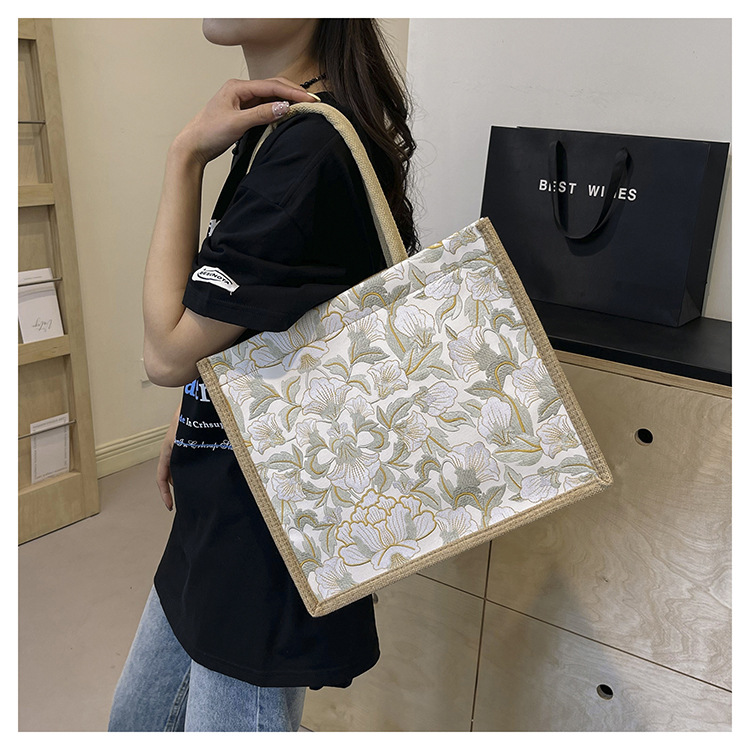 韩版文艺女包新款潮高颜值大容量棉麻时尚上班通勤手提袋便当包包详情24