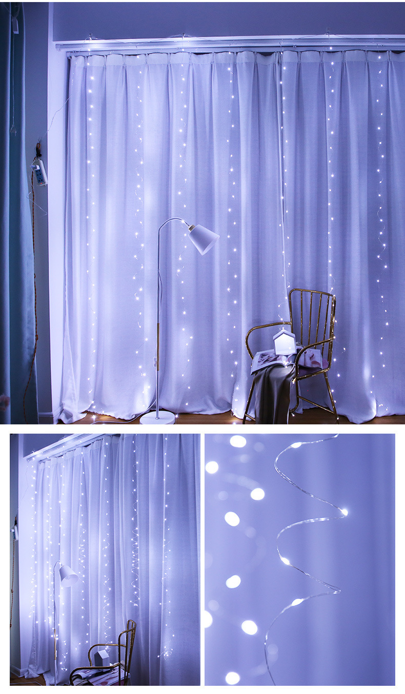 跨境led彩灯满天星圣诞装饰氛围灯批发3*3米遥控八功能铜线窗帘灯详情7