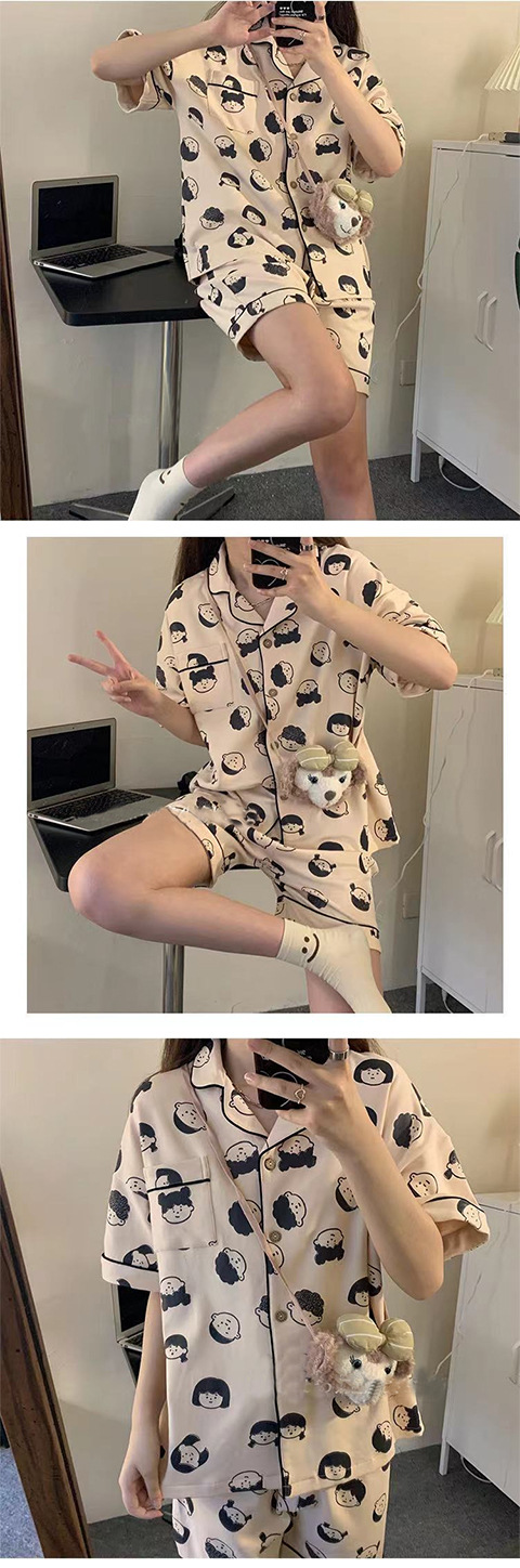 ins Fresh pajama women Summer short sleeves and shorts Korean cardigan plus-size Korean Japanese-style home wear two-piece set pic 34