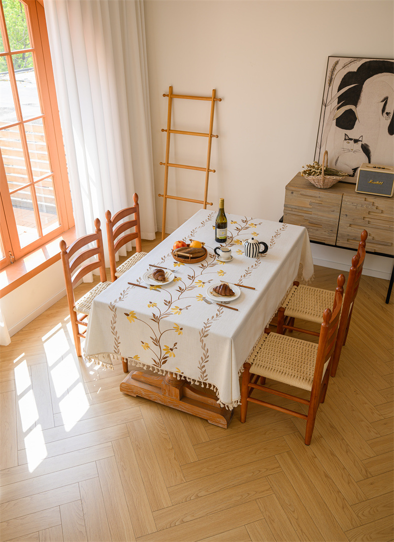 Amazon cross-border embroidered checkered flower tassel tablecloths, rectangular coffee tables, tablecloths and table coverings manufacturer embroidery pic 23