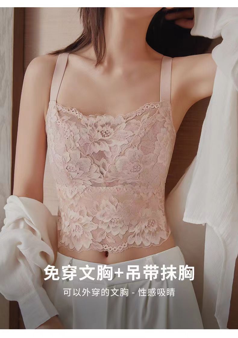 抹胸防走光全罩杯内衣大胸显小薄杯无钢圈防下垂美背蕾丝大码文胸详情5