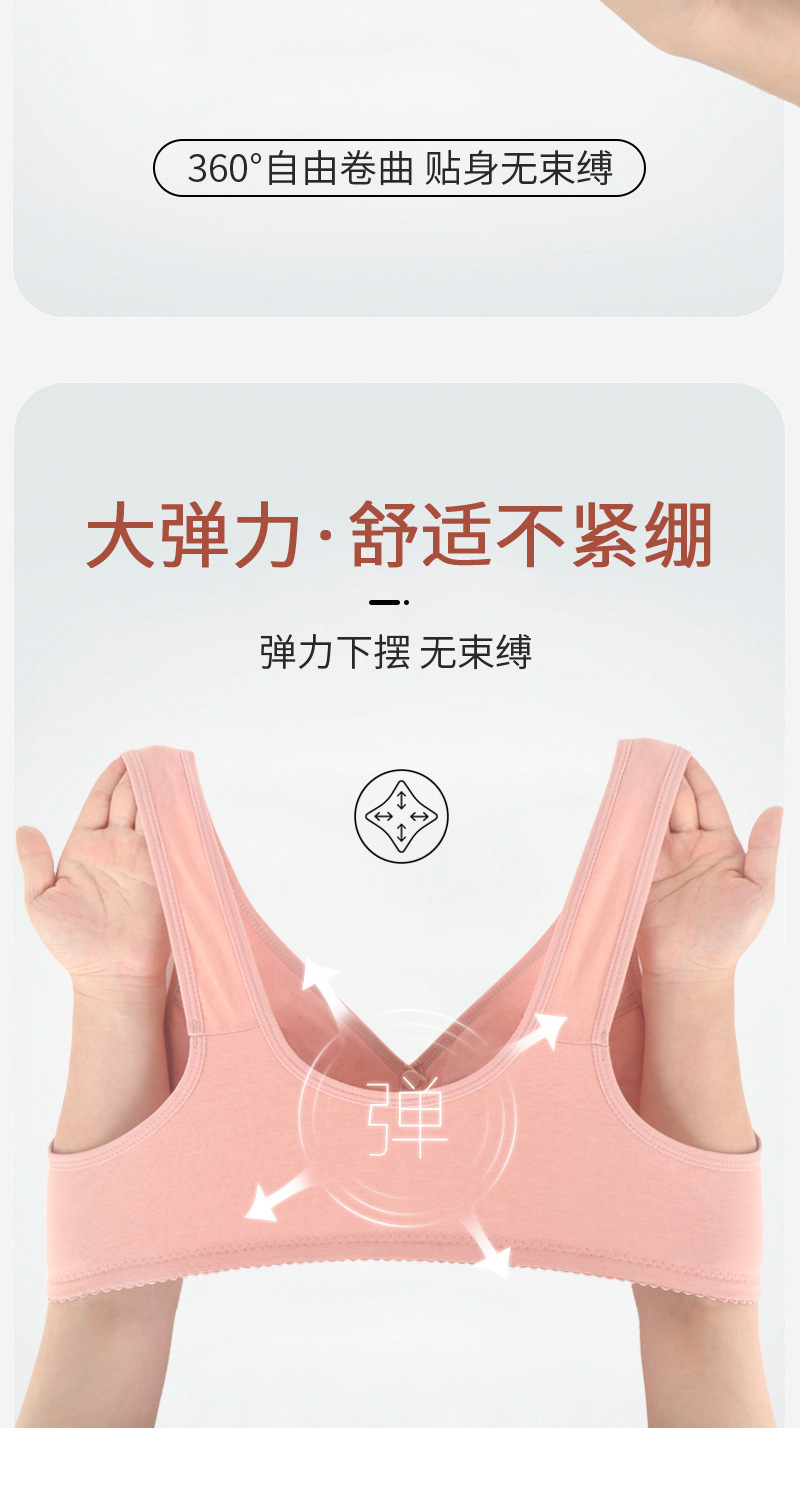 新款光面前扣女内衣薄款妈妈软棉女士背心式中老年无钢圈大码文胸详情9