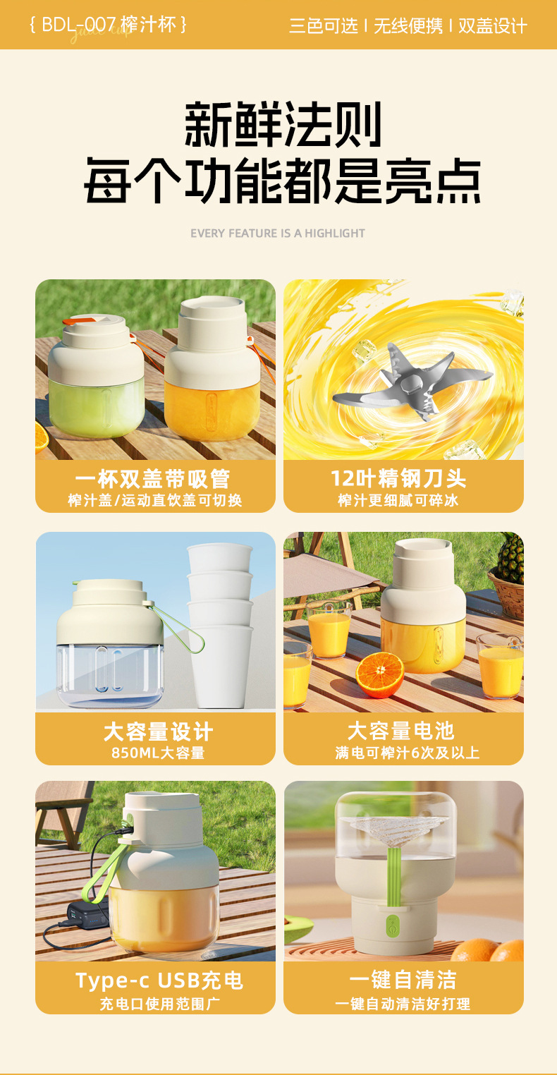 【吨吨杯】榨汁桶12便携式大容量榨汁杯果汁果蔬个人畅饮榨汁机详情2