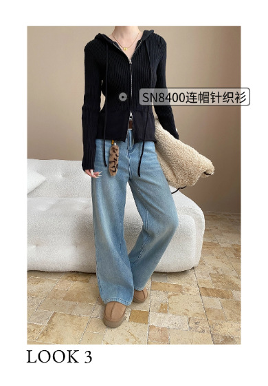 司南修腿型天菜含腰带挂件水洗浅蓝窄版直筒加绒牛仔裤SN8358详情6