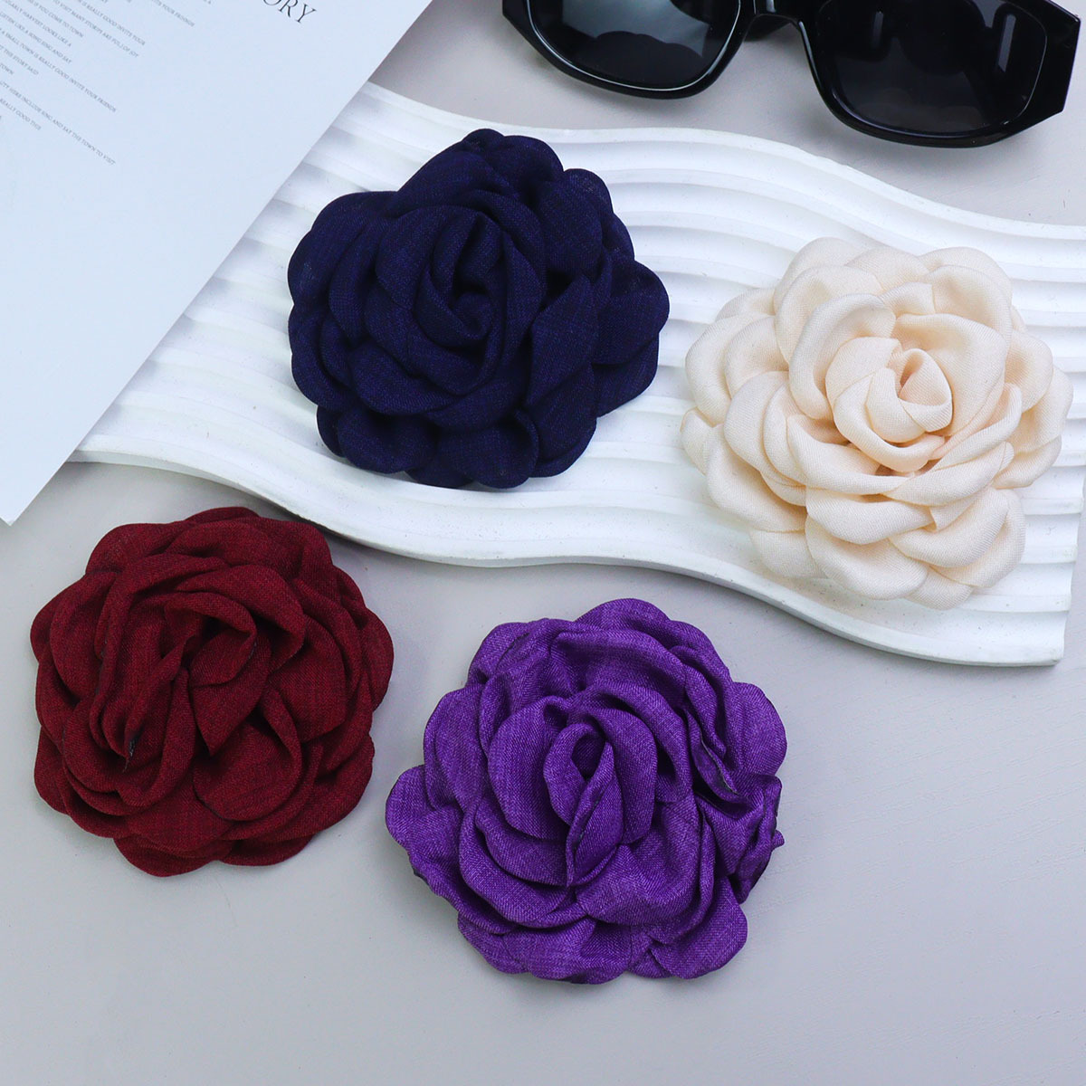 麻布花caro同款玫瑰花立体山茶花服装辅料DIY头花手机壳配饰百搭详情5