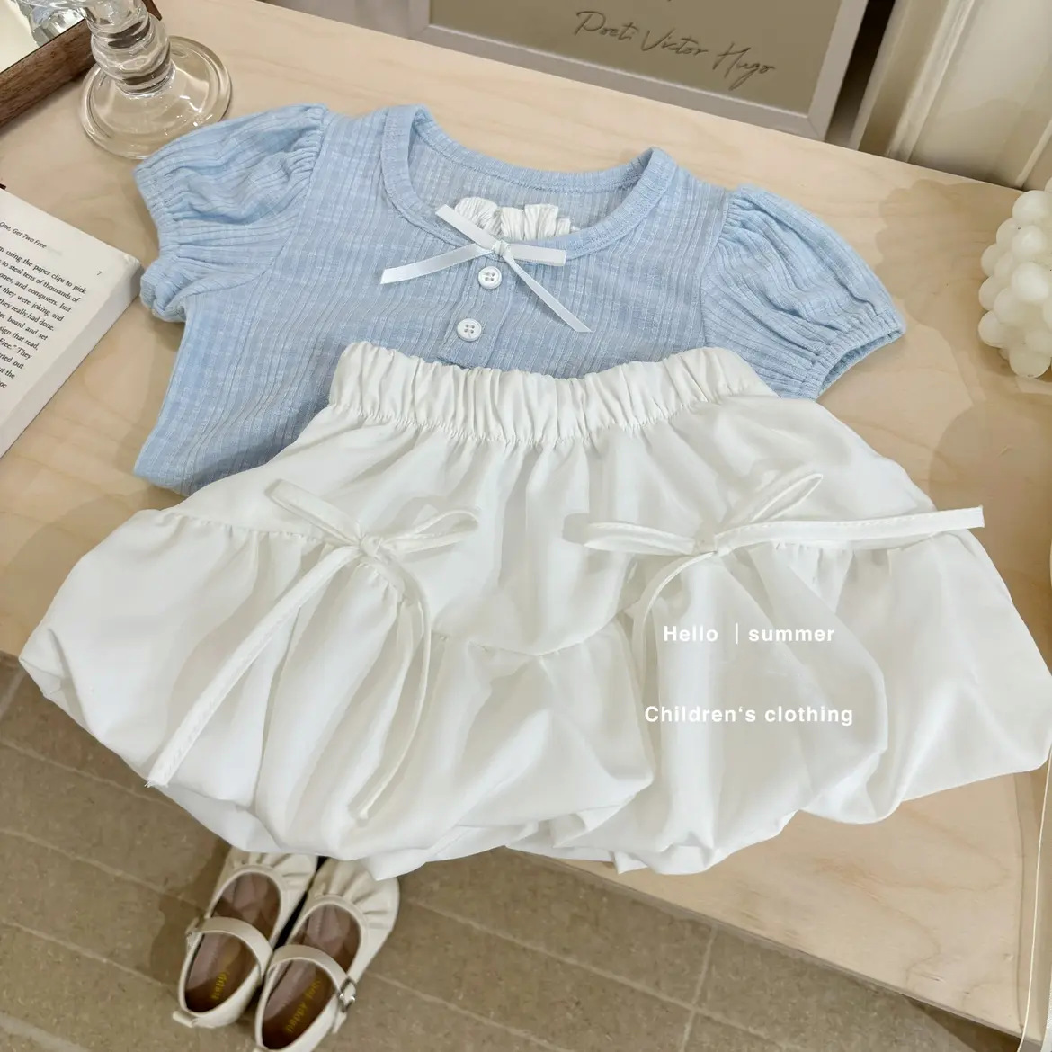 25 nuevo verano bebé niña floral coreano versión niño algodón manga corta camiseta set de dos piezas falda corta top pic 4