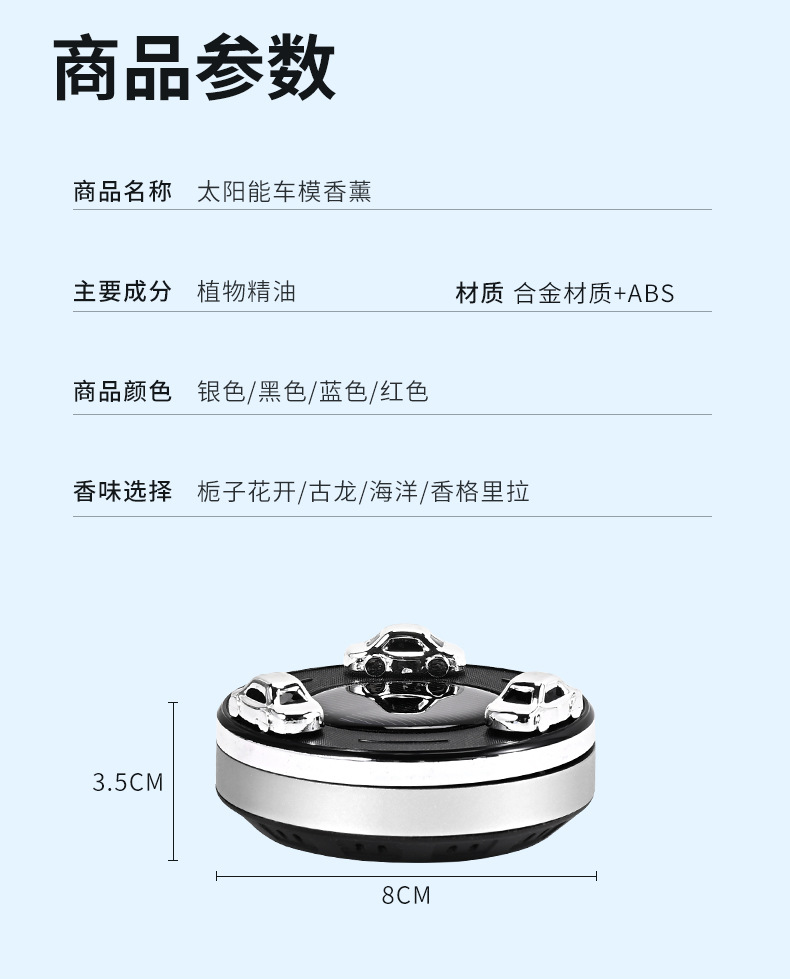 光感太阳能香水汽车香薰车载趣味车模摆件创意个性香氛男士新款详情13