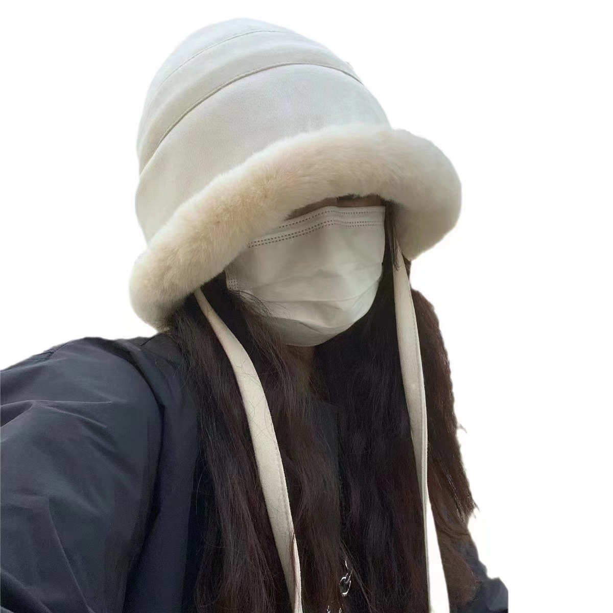 蒙古帽毛绒渔夫帽子秋冬女保暖骑车绑带防风毛茸茸盆帽冷帽毛线帽详情19