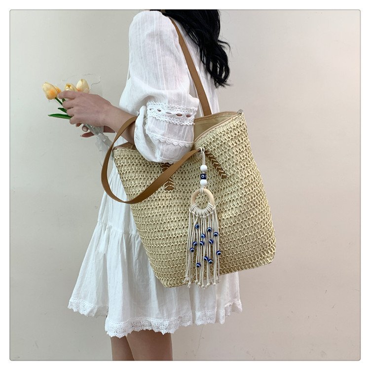 2024时尚新款沙滩草编大容量包包女单肩包百搭洋气编织旅行托特包详情25