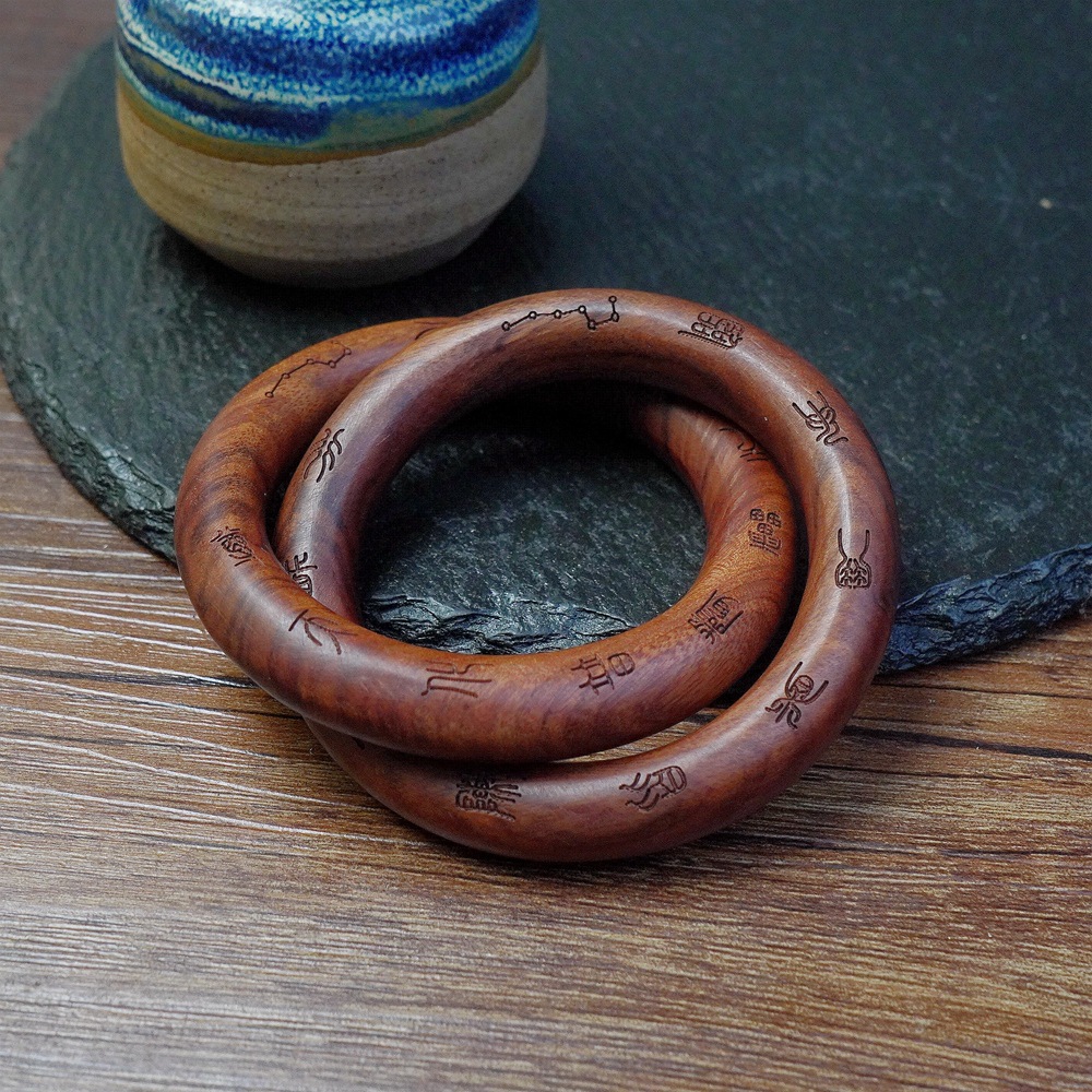 雷击枣木乾坤圈桃木阴阳环手镯老料九字真言十字天经木质工艺品详情6