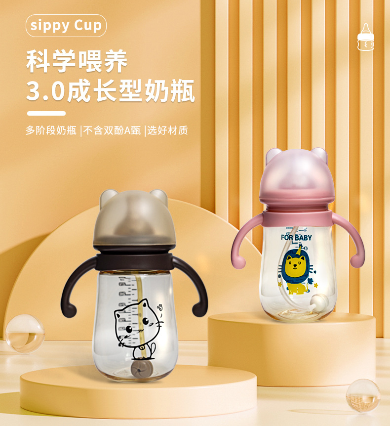 ppsu奶瓶防胀气吸管杯卡通鸭嘴学饮杯婴儿喝奶专用大容量喝水奶瓶详情2
