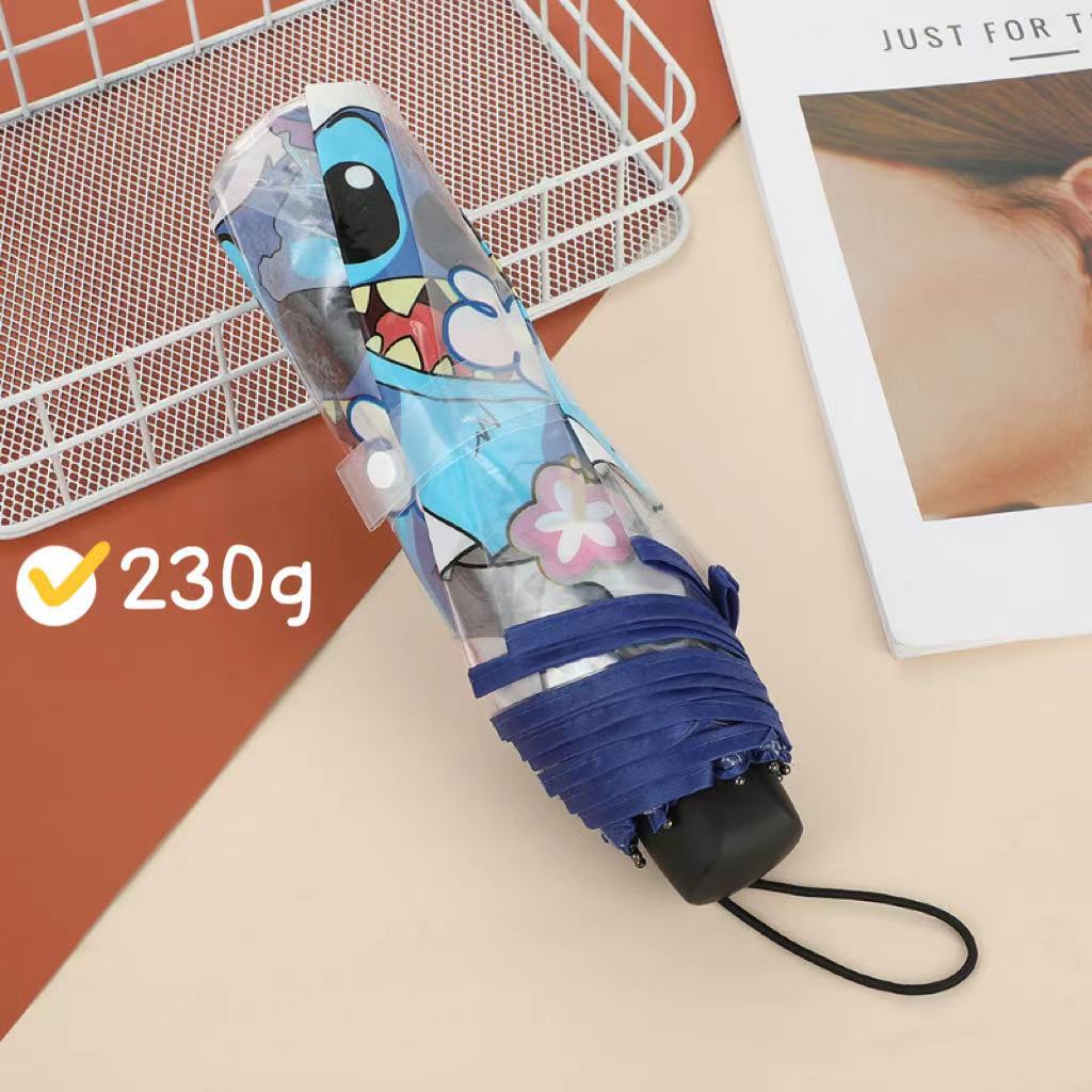 史迪仔全自动透明雨伞卡通动漫网红折叠三折伞遮阳黑胶学生男女伞详情5