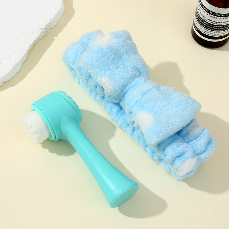 双面洁面刷手动脸部清洁刷去毛孔黑头神器洁面刷珊瑚绒蝴蝶结发带详情4