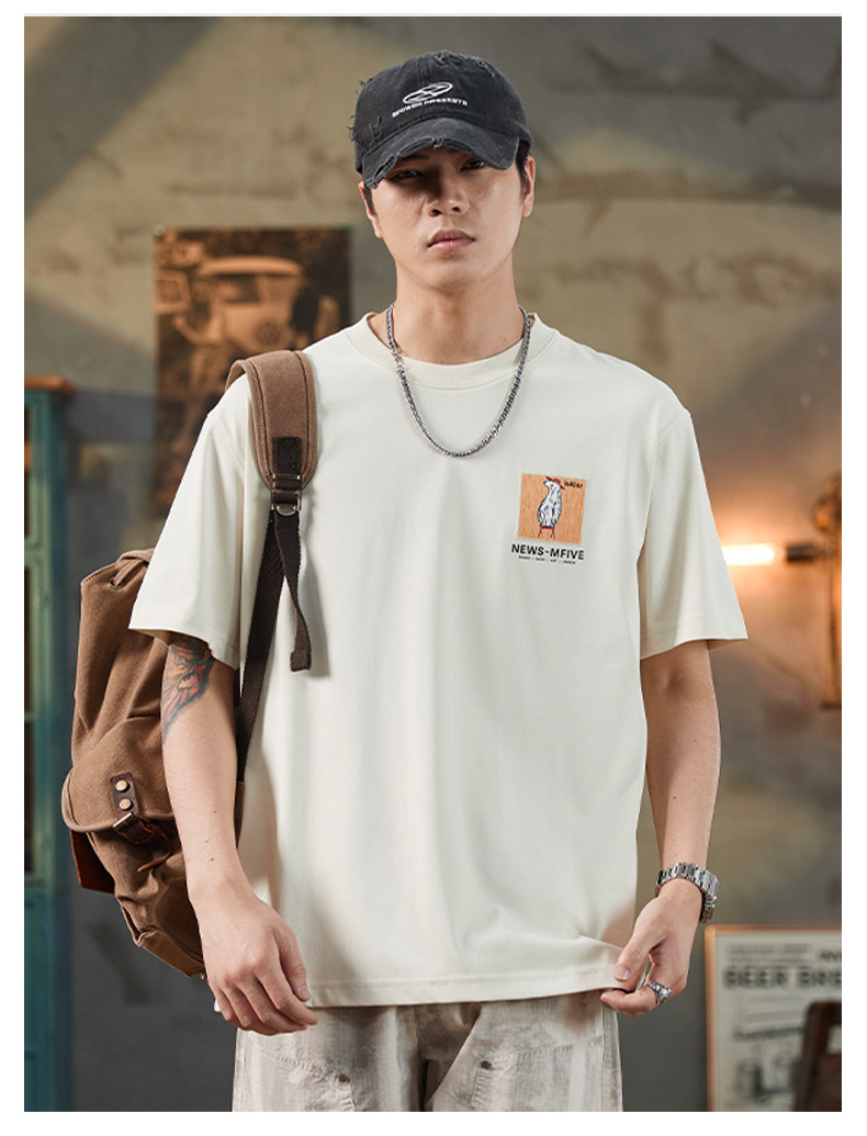 ALLIN 卡通印花短袖T恤男夏季美式重磅宽松百搭圆领五分半袖上衣详情13