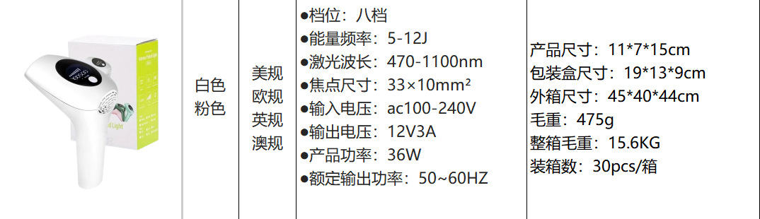 跨境手持激光脱毛仪女士光子嫩肤家用便携全身无痛不留黑脱毛仪器详情1