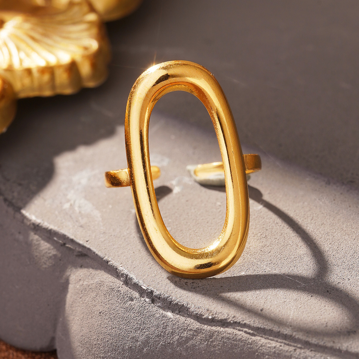 Cross-border European and American fashion golden titanium steel geometric opening adjustable ring, a niche and high-end stainless steel ring pic 20