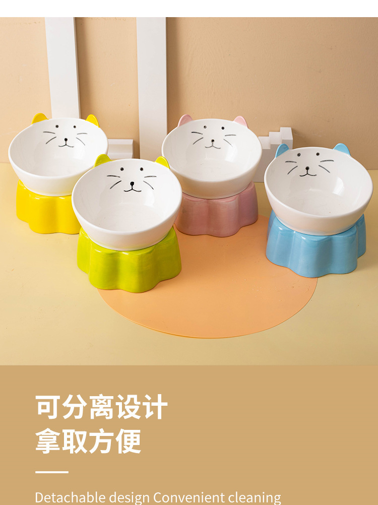 Japanese-style ceramic cat bowl, anti-tipping, cervical vertebrae protection, high slanted mouth, large cat food bowl, rice bowl, pet bowl, dog bowl pic 8