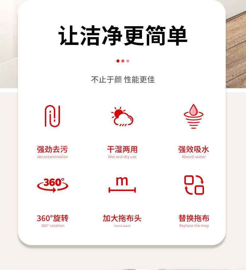 大号平板拖把2023新款墩布家用懒人一拖地净拖地神器拖布尘推排拖详情2