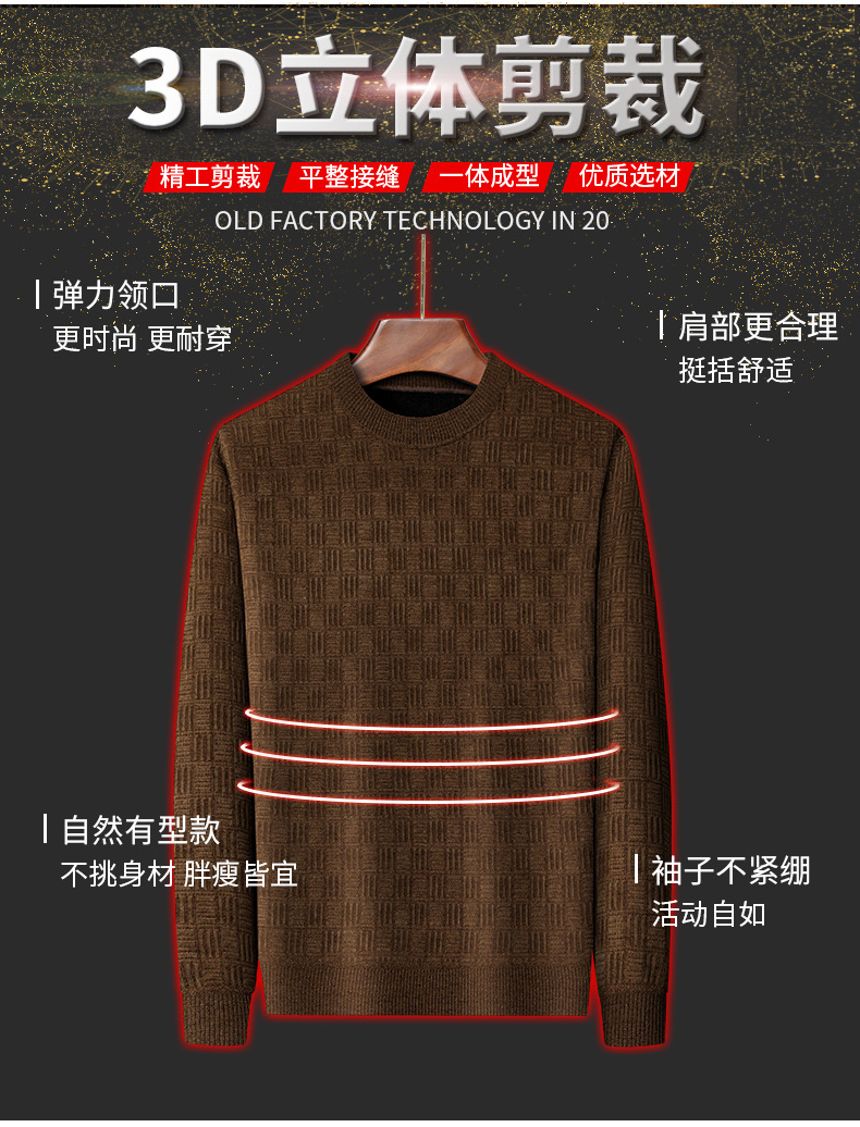 厂家现货加绒毛衣男冬季新款圆领保暖纯色提花休闲打底男士针织衫详情7