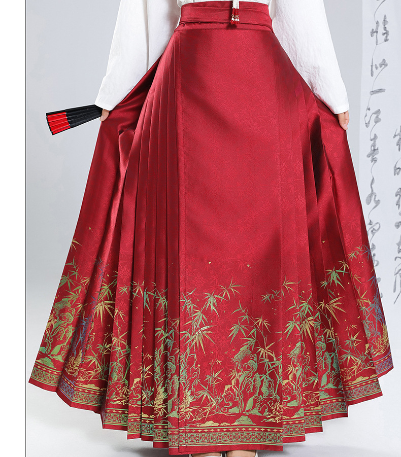 原创幻彩红竹马面裙汉服女订婚礼服新中式中国风日常新款醉梦夕风国潮详情15