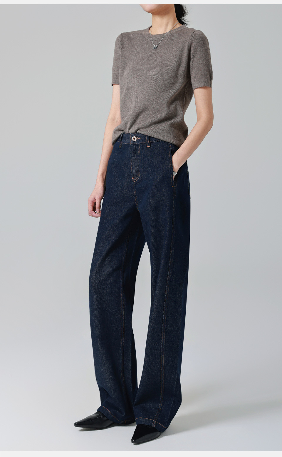 Spring Denim/Slightly curved high-waisted jeans for women, loose and wide-leg, original color 2026 Spring new style, elegant and slimming pic 23