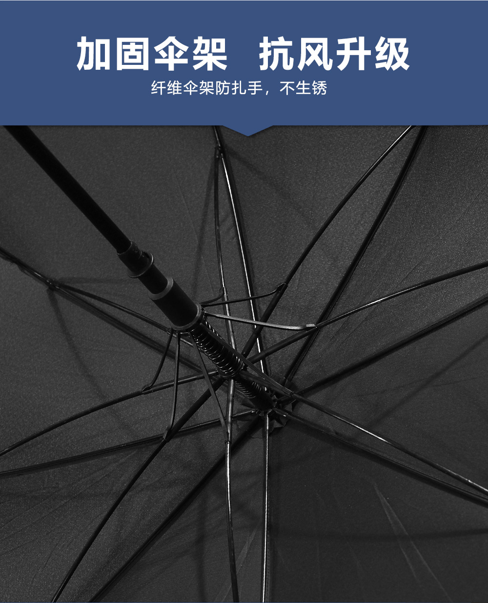 75cm30吋高尔夫伞直柄黑素色雨伞可印刷logo广告伞现货批发详情12