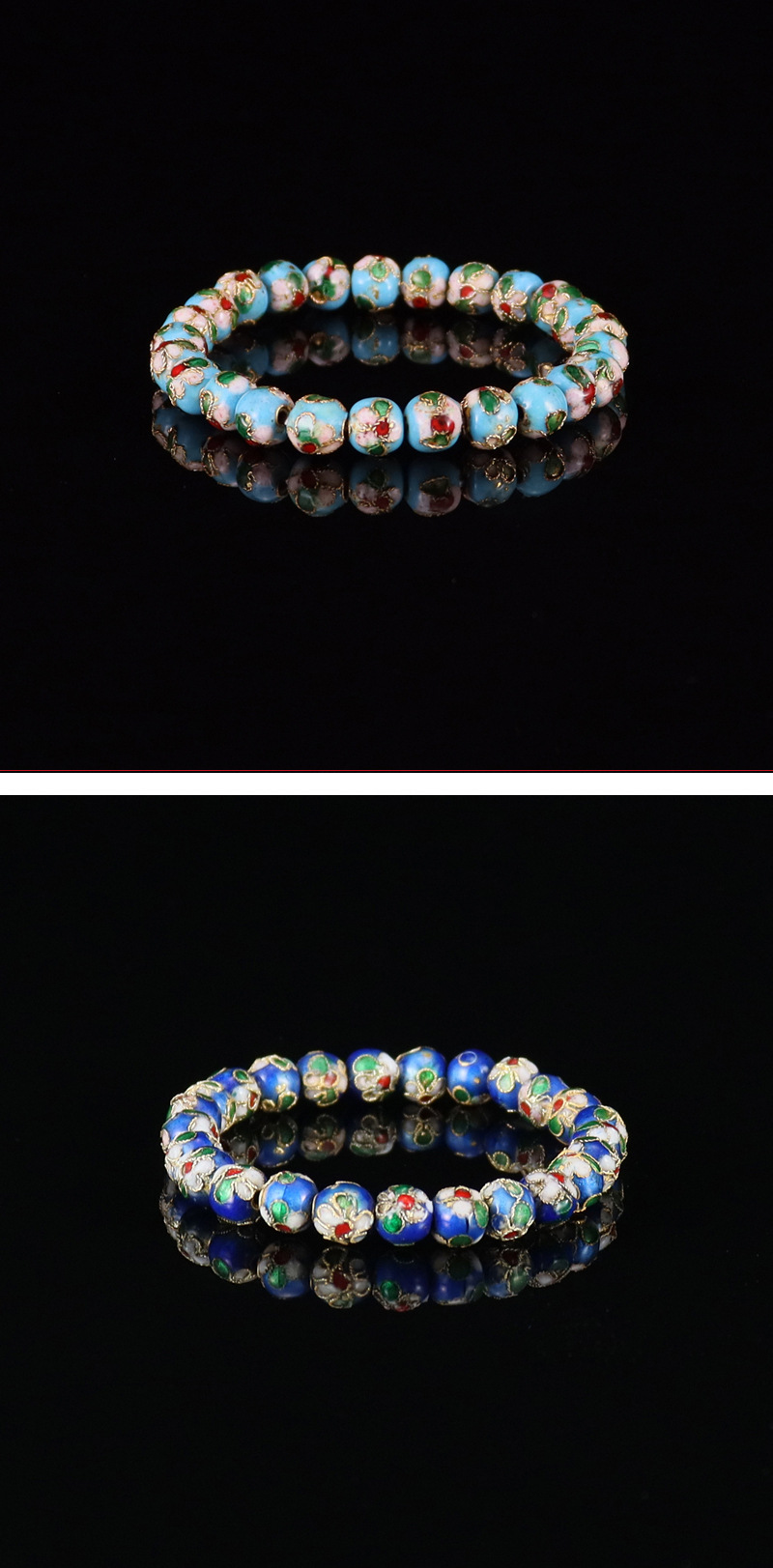 Beijing Cloisonne classical ethnic style jewelry, cloisonne enamel filigree silver blue round bead bracelet pic 14