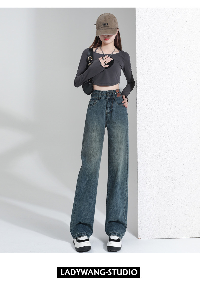 2025 New best-selling spring and autumn straight-leg slimming wide-leg jeans for petite women, high-waisted loose pants pic 17