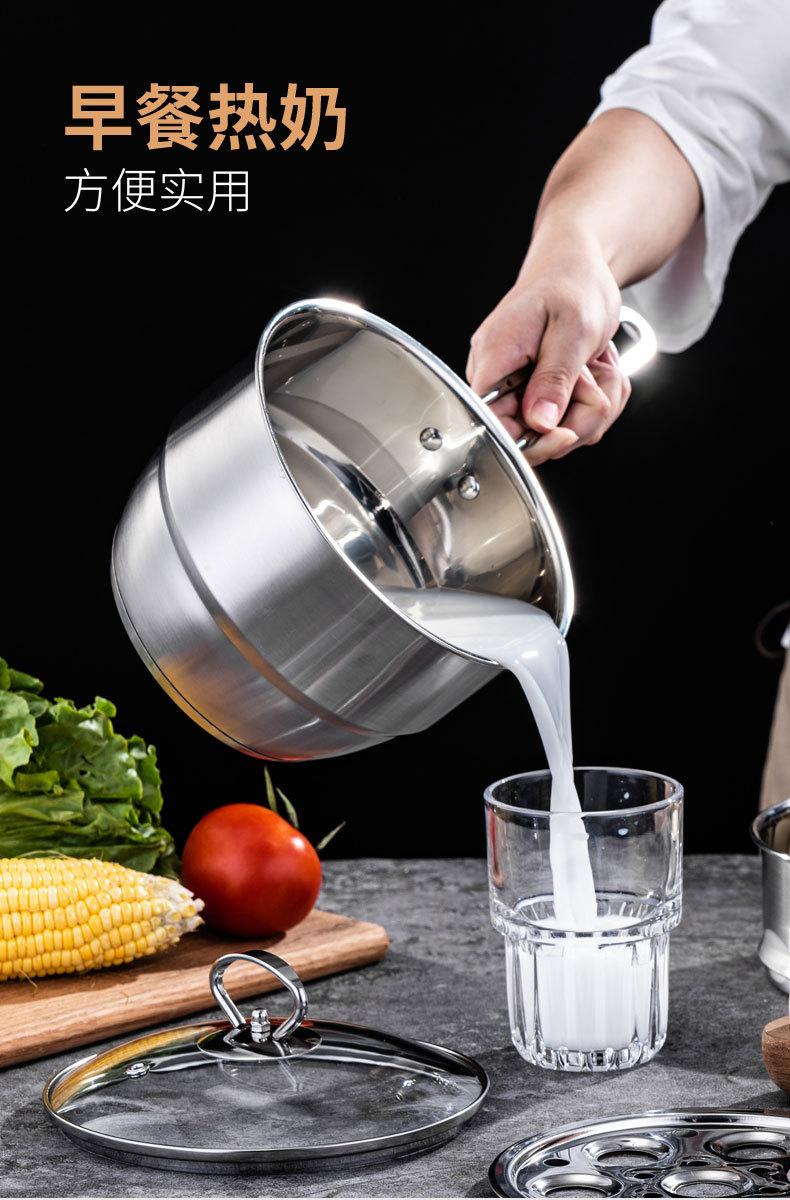 Stainless steel soup pot, thickened double-layer steamer, double-bottom milk pot, household multi-functional soup steamer for both steaming and boiling, wholesale pic 6