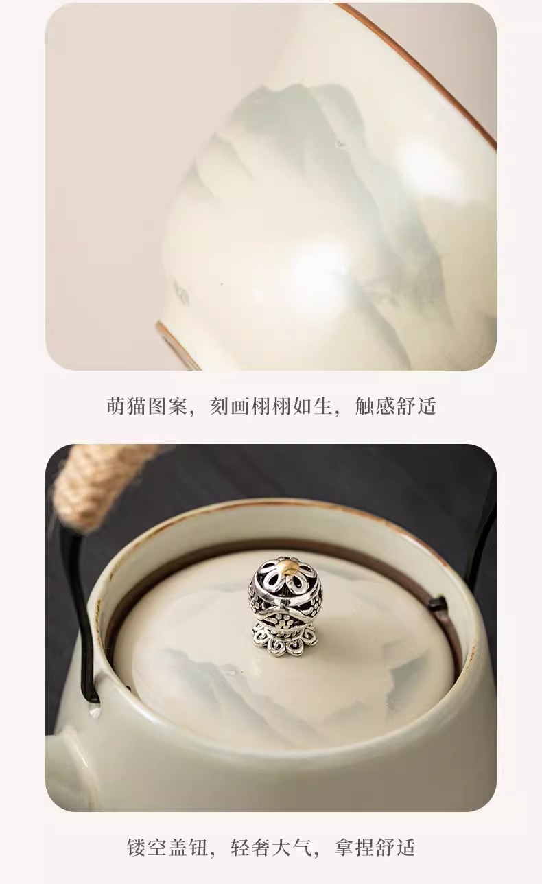 Ru Kiln Gongfu tea set, home living room ceramic tea pot, lid, bowl and tea cup complete set, office high-end tea brewing utensils pic 18