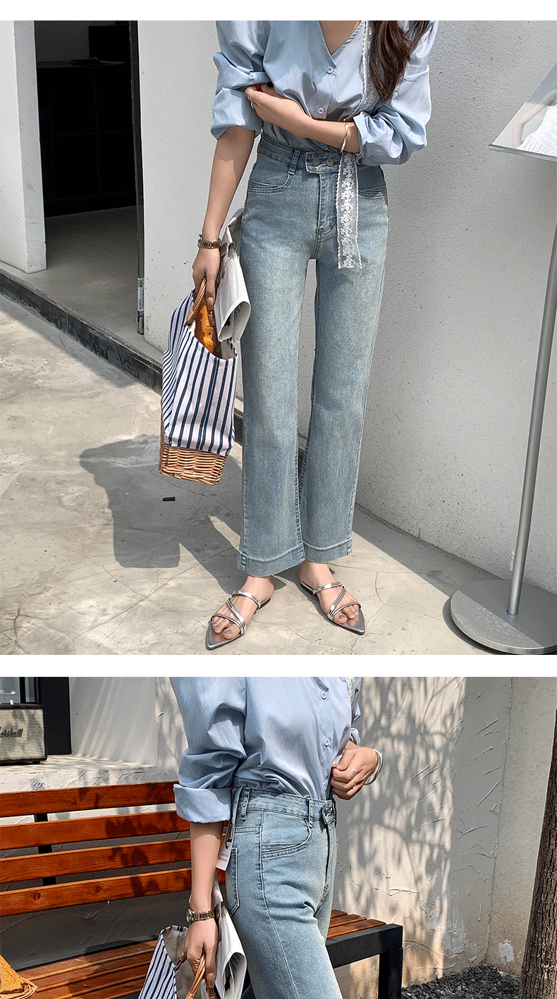 The new soft and elastic cigarette tube jeans for the summer of 2025 are mid-length, high-waisted, and slimming for petite women. The straight-leg pants are trendy pic 3
